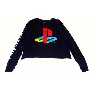 PlayStation Black Crop-Top Women Size L Authentic
